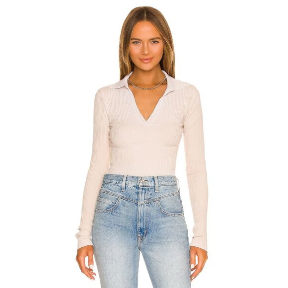 Cotton Citizen Tops - COTTON CITIZEN The Ibiza Polo Top in Vintage Oatmeal Small Womens Long Sleeve